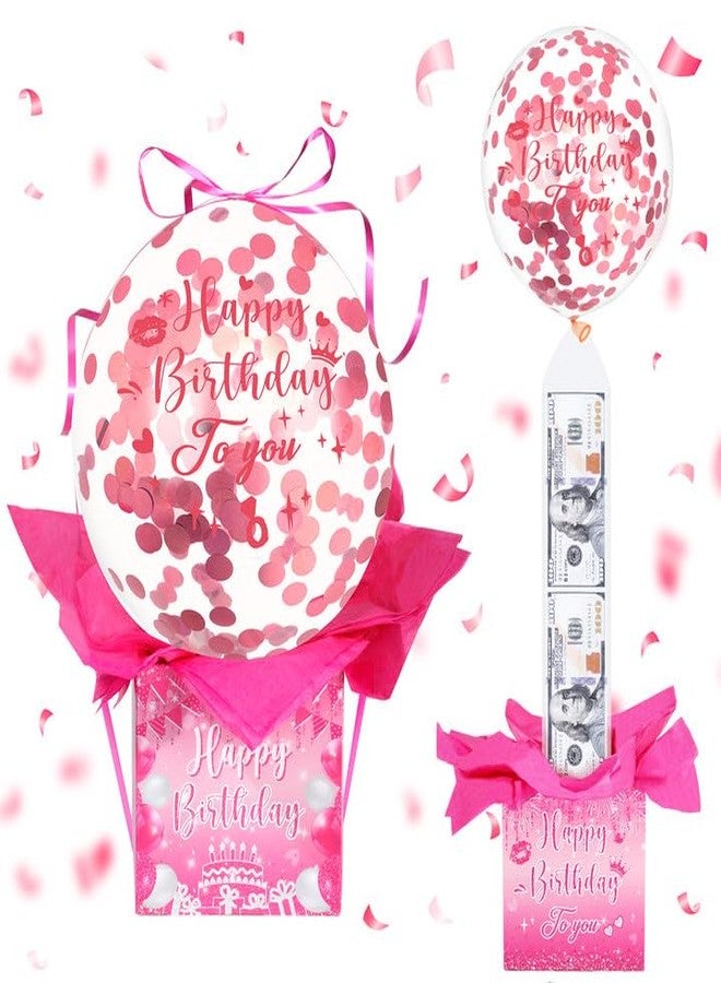Yoirrat Happy Birthday Money Box for Cash Gift Pull Hot Pink Happy Birthday Money Pull Box with Pull Out Balloon for Girls Women Birthday Surprise Cash Gift Box for Birthday Party Supplies - Image 1
